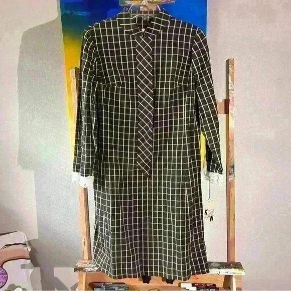 NWT Vintage 1950’s Windowpane Lace Scooter Dress Long Sleeves Midi Size 10 - Picture 1 of 12